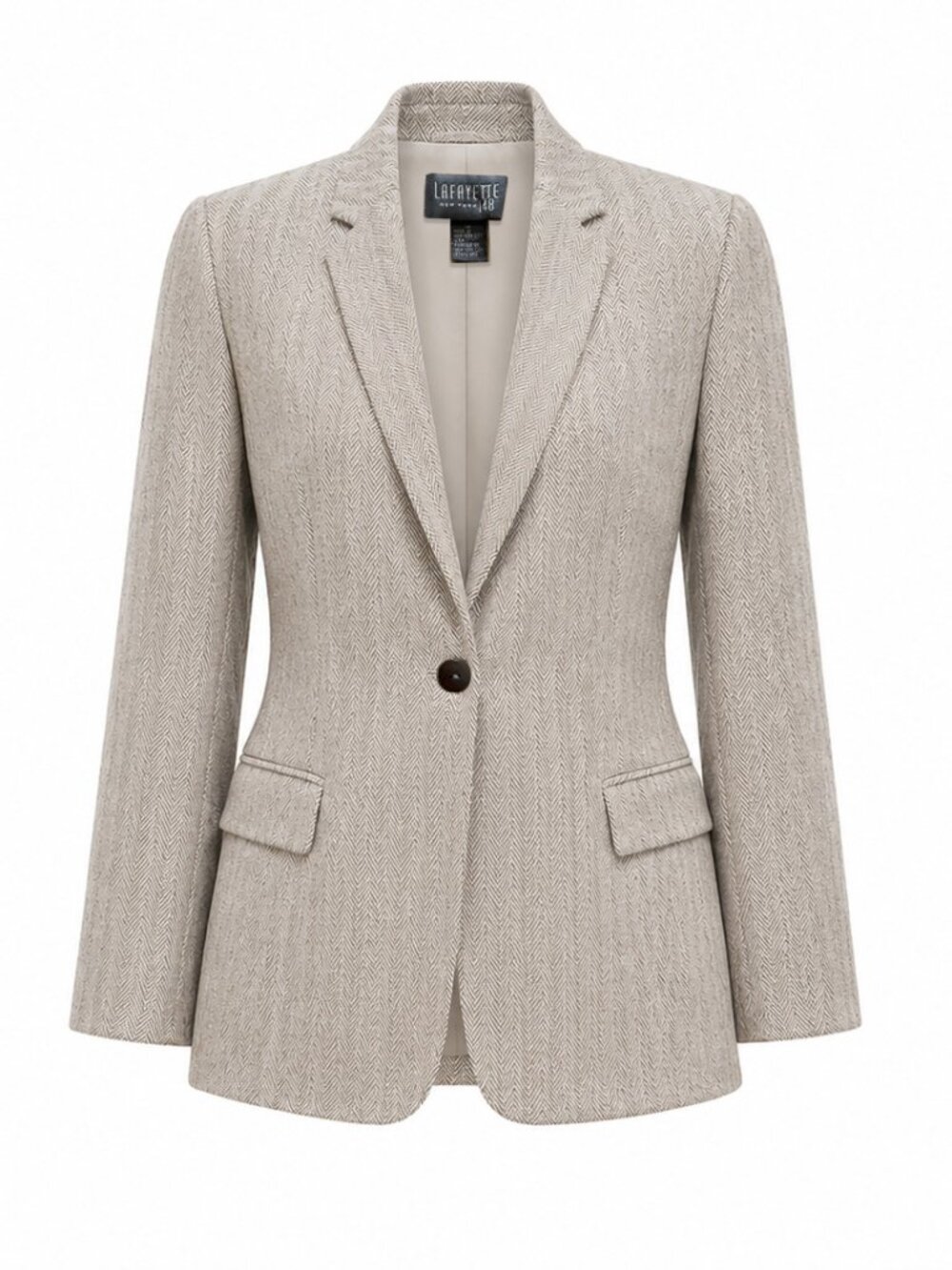 Lafayette 148 Vintage Linen Skirt Suit | 90s Minimalist Herringbone - Picture 2 of 10